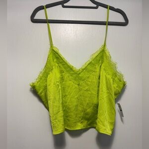 Open Edit Green Eyelash Lace Trim Satin Cropped Camisole NWT Size XL